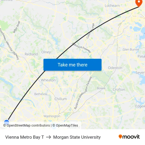 Vienna Metro Bay T to Morgan State University map