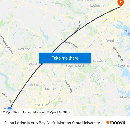 Dunn Loring Metro Bay C to Morgan State University map