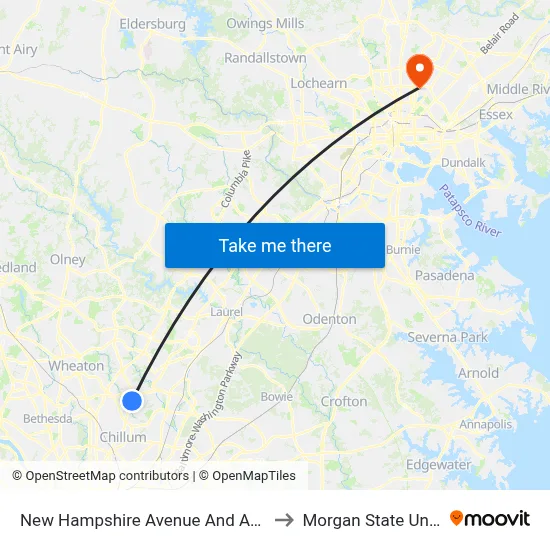 New Hampshire Avenue And Adelphi Road to Morgan State University map