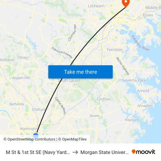 M St & 1st St SE (Navy Yard) Sb to Morgan State University map
