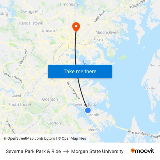 Severna Park Park & Ride to Morgan State University map