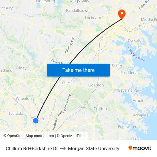 Chillum Rd+Berkshire Dr to Morgan State University map