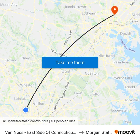 Van Ness - East Side Of Connecticut Ave. North Of Veazy St. NW to Morgan State University map