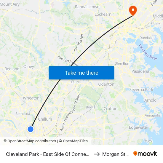 Cleveland Park - East Side Of Connecticut Ave., North Of Ordway St. NW to Morgan State University map