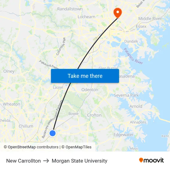 New Carrollton to Morgan State University map