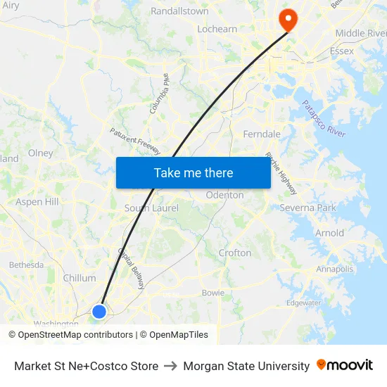 Market St Ne+Costco Store to Morgan State University map