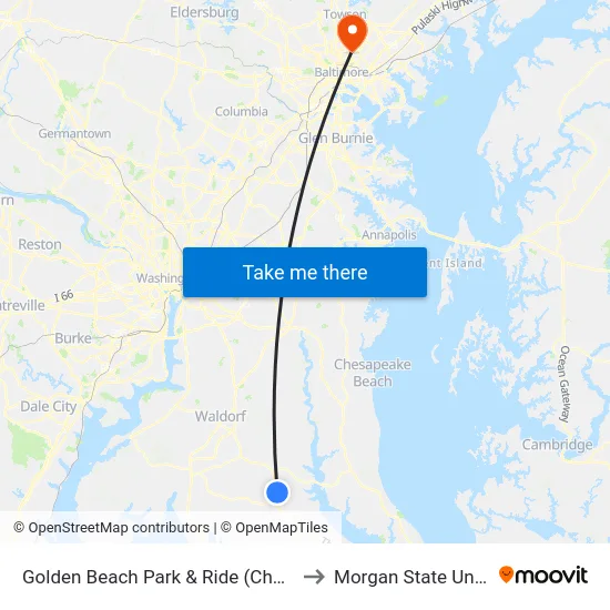 Golden Beach Park & Ride (Charlotte Hall) to Morgan State University map