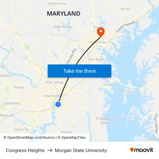 Congress Heights to Morgan State University map