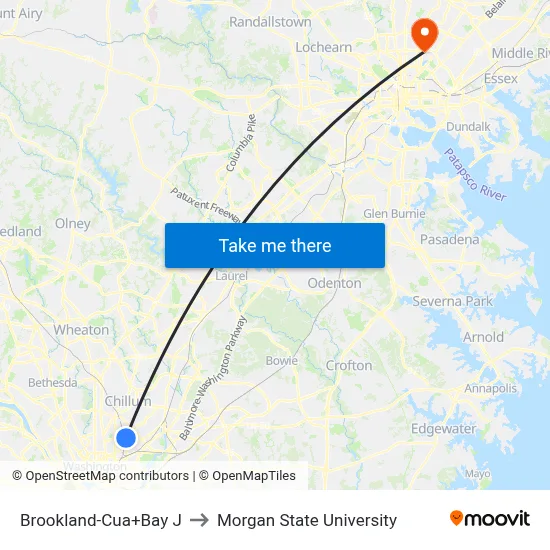 Brookland-Cua+Bay J to Morgan State University map