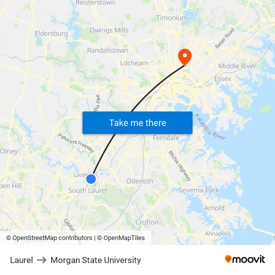 Laurel to Morgan State University map