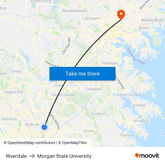 Riverdale to Morgan State University map