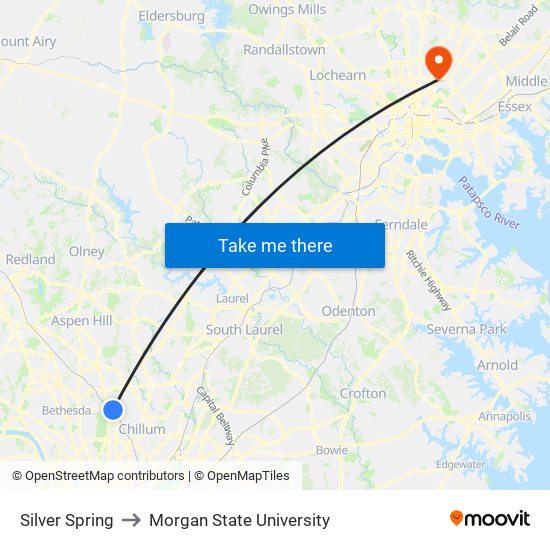 Silver Spring to Morgan State University map