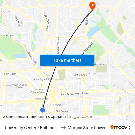 University Center / Baltimore St. to Morgan State University map