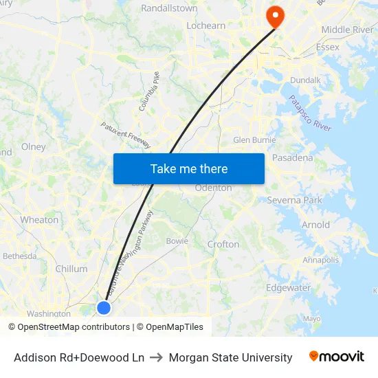 Addison Rd+Doewood Ln to Morgan State University map