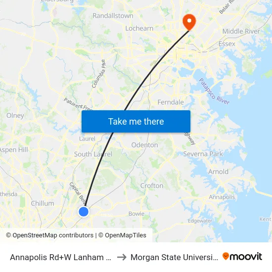 Annapolis Rd+W Lanham Dr to Morgan State University map
