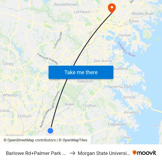 Barlowe Rd+Palmer Park Rd to Morgan State University map