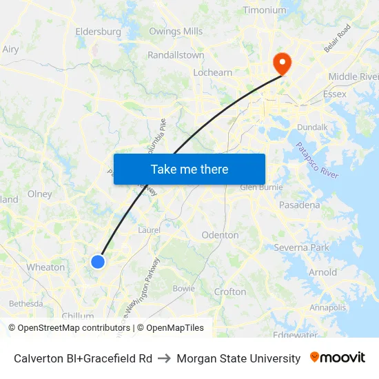 Calverton Bl+Gracefield Rd to Morgan State University map