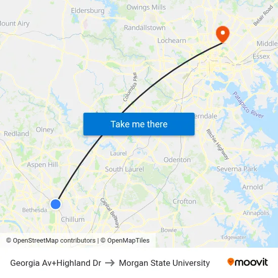 Georgia Av+Highland Dr to Morgan State University map