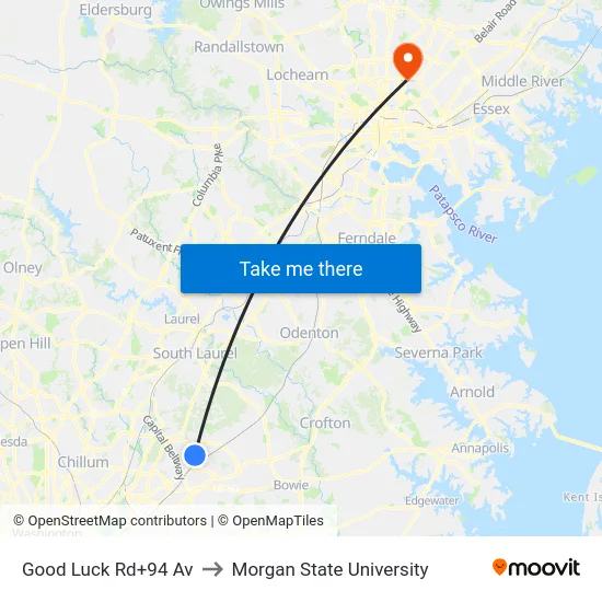 Good Luck Rd+94 Av to Morgan State University map