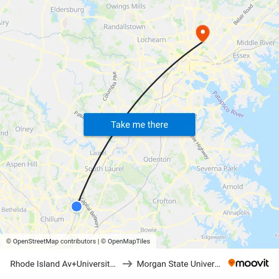 Rhode Island Av+University Bl to Morgan State University map
