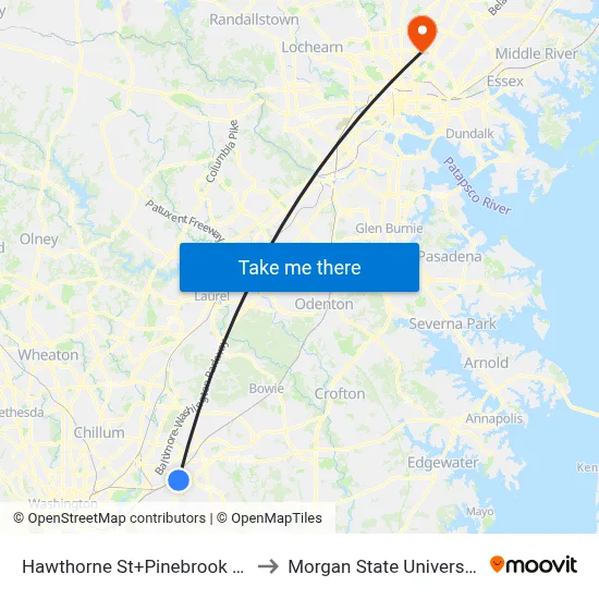 Hawthorne St+Pinebrook Av to Morgan State University map