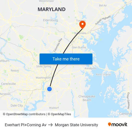 Everhart Pl+Corning Av to Morgan State University map