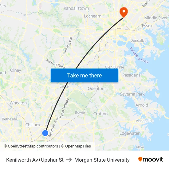 Kenilworth Av+Upshur St to Morgan State University map