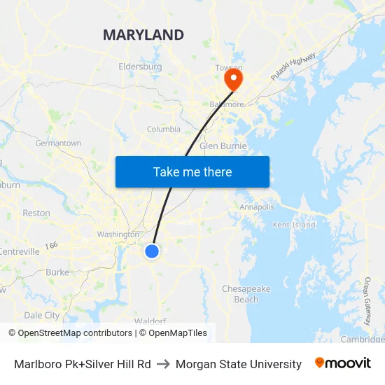 Marlboro Pk+Silver Hill Rd to Morgan State University map