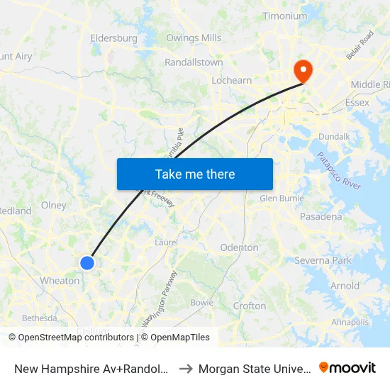 New Hampshire Av+Randolph Rd to Morgan State University map