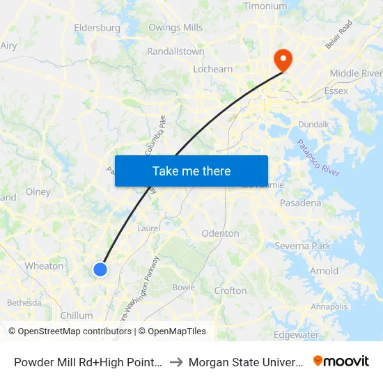 Powder Mill Rd+High Point Hs to Morgan State University map