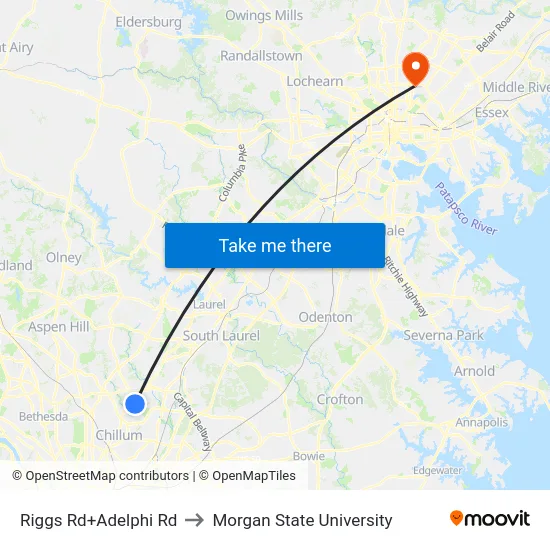 Riggs Rd+Adelphi Rd to Morgan State University map