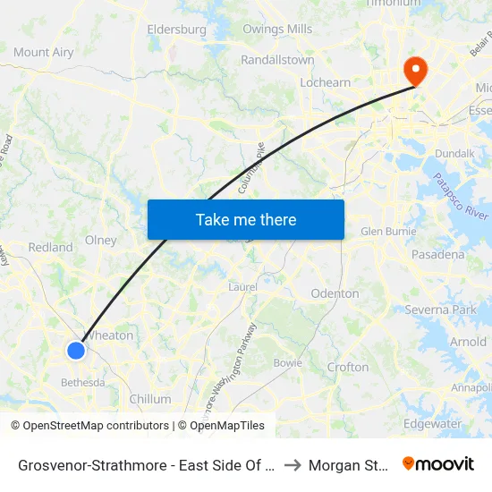 Grosvenor-Strathmore - East Side Of Rockville Pike Near Tuckerman Ln. to Morgan State University map