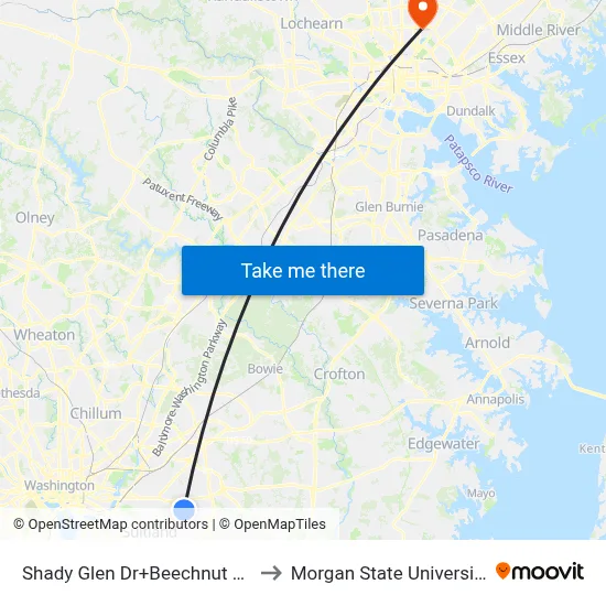 Shady Glen Dr+Beechnut Rd to Morgan State University map