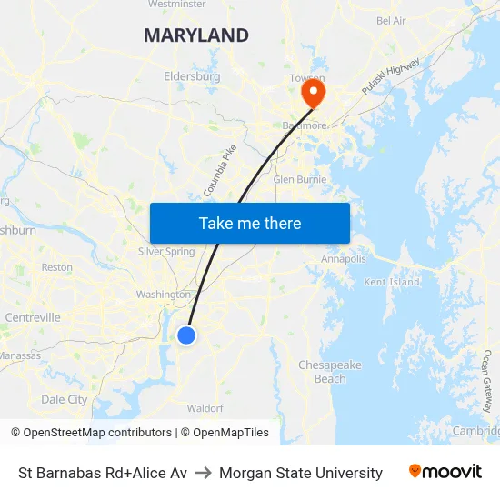 St Barnabas Rd+Alice Av to Morgan State University map