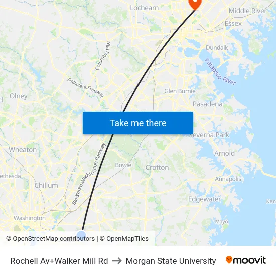 Rochell Av+Walker Mill Rd to Morgan State University map