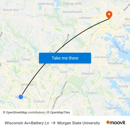 Wisconsin Av+Battery Ln to Morgan State University map