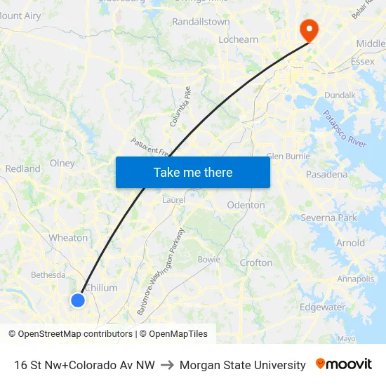 16 St Nw+Colorado Av NW to Morgan State University map