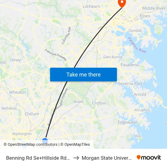 Benning Rd Se+Hillside Rd SE to Morgan State University map