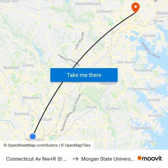 Connecticut Av Nw+R St NW to Morgan State University map