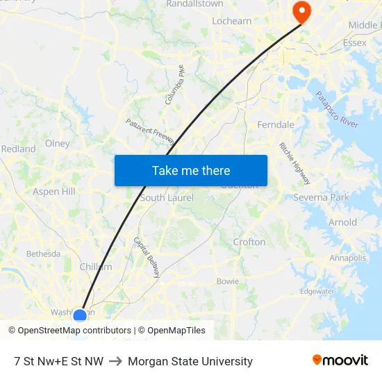 7 St Nw+E St NW to Morgan State University map