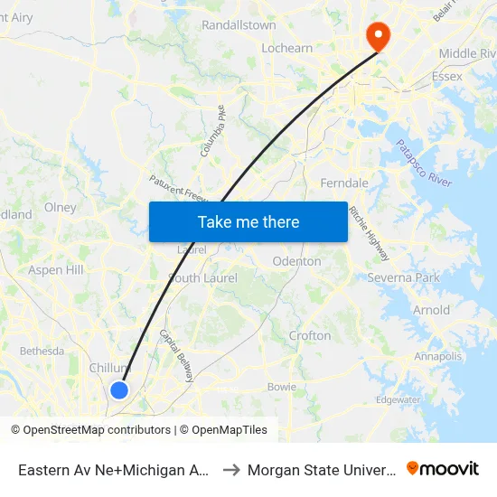 Eastern Av Ne+Michigan Av NE to Morgan State University map