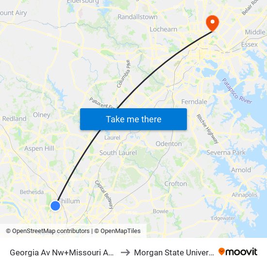 Georgia Av Nw+Missouri Av NW to Morgan State University map