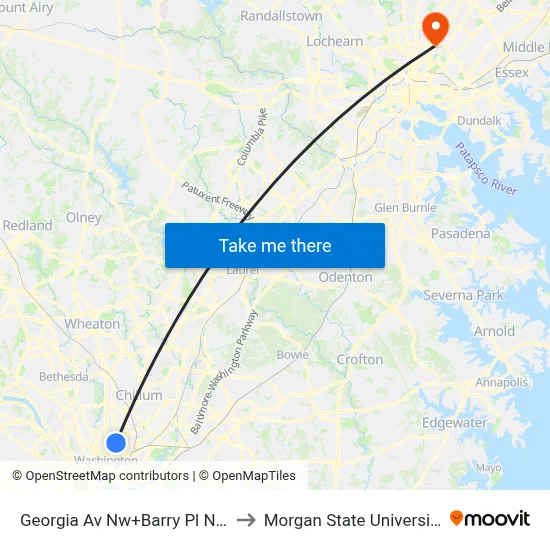 Georgia Av Nw+Barry Pl NW to Morgan State University map