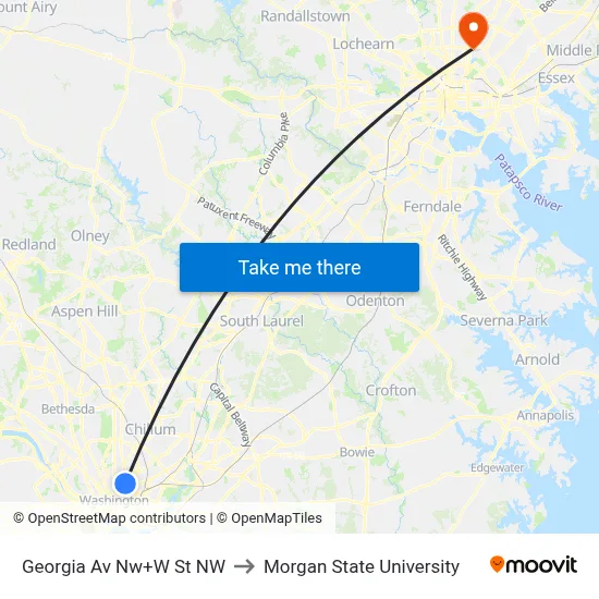Georgia Av Nw+W St NW to Morgan State University map
