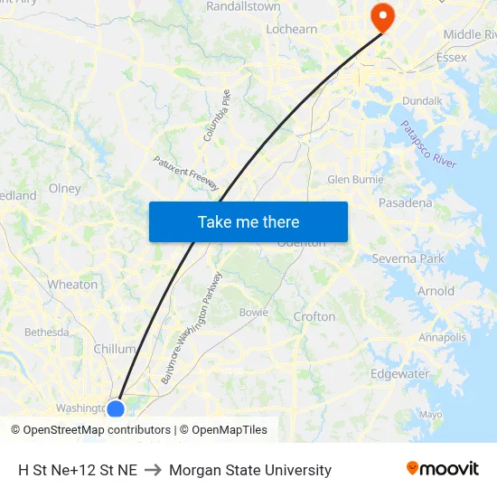H St Ne+12 St NE to Morgan State University map