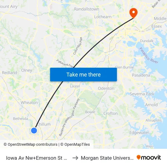Iowa Av Nw+Emerson St NW to Morgan State University map