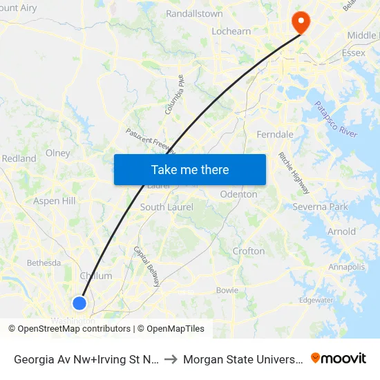 Georgia Av Nw+Irving St NW to Morgan State University map