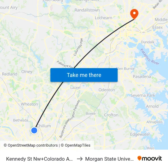 Kennedy St Nw+Colorado Av NW to Morgan State University map