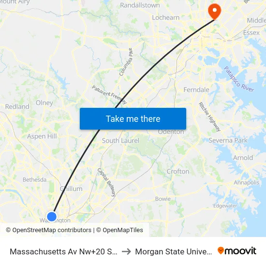 Massachusetts Av Nw+20 St NW to Morgan State University map