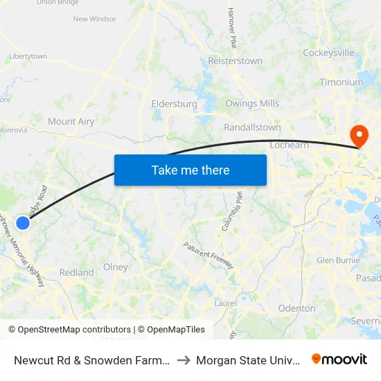 Newcut Rd & Snowden Farm Pkwy to Morgan State University map